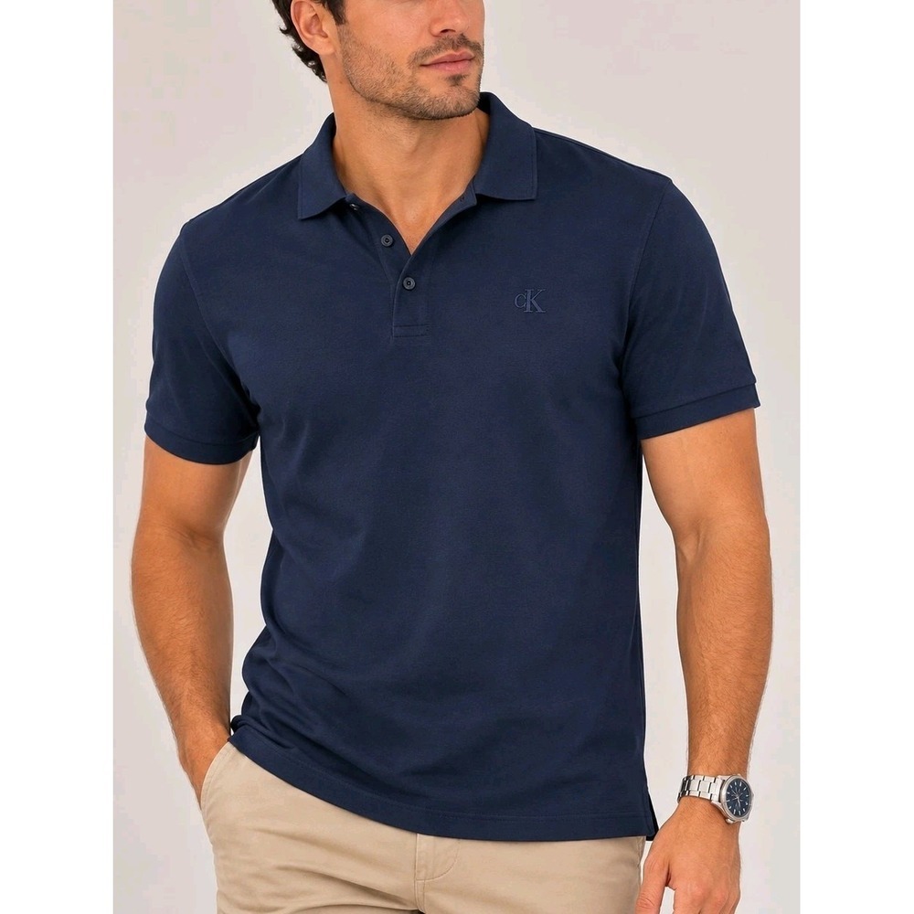 NWT Calvin Klein Men's Smooth Cotton Polo Shirt Medium Dark Sapphire CK